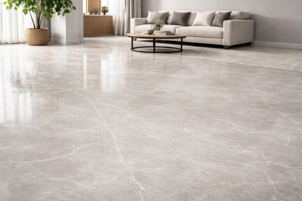 Living room with polished beige marble flooring
